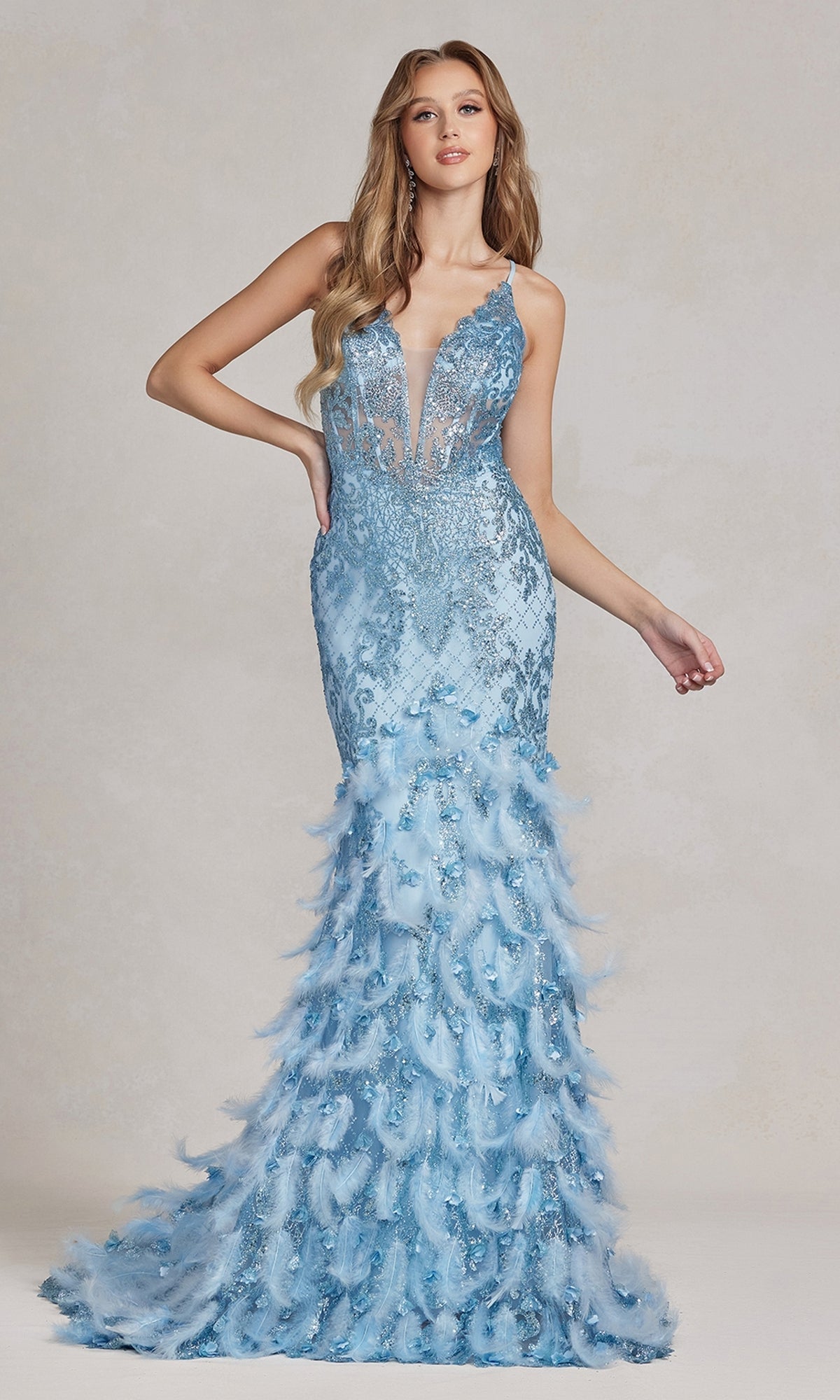  Feather And Sequin Prom Dress C111