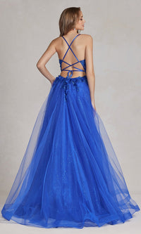 Glitter-Tulle Sheer-Bodice Long Prom Dress C1113