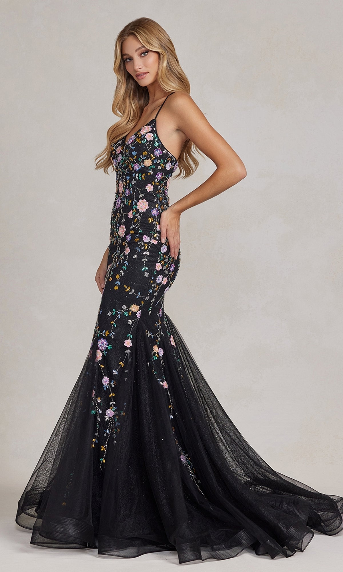 Long Mermaid Prom Dress with Floral Embellishments Long Mermaid Prom Dress with Floral Embellishments