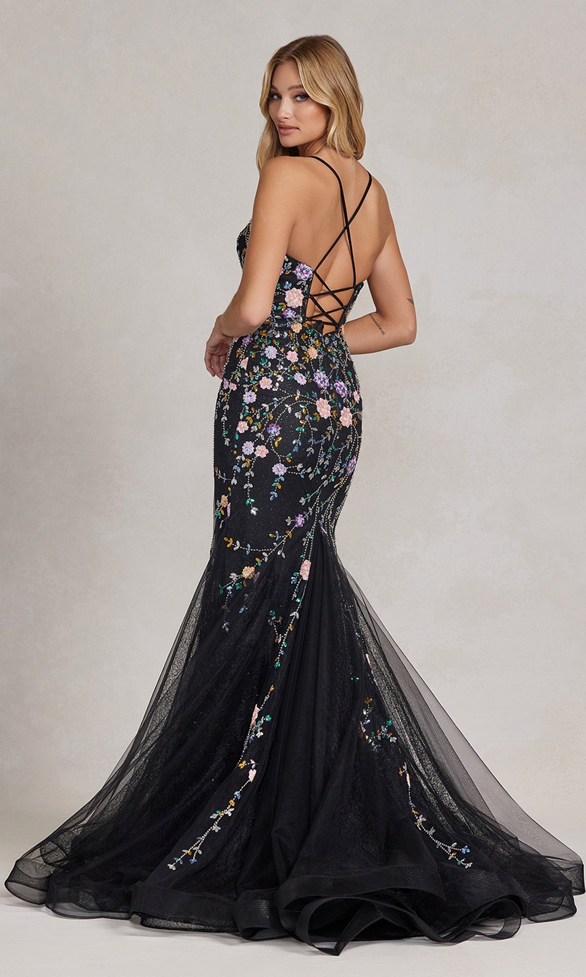 Long Mermaid Prom Dress with Floral Embellishments Long Mermaid Prom Dress with Floral Embellishments