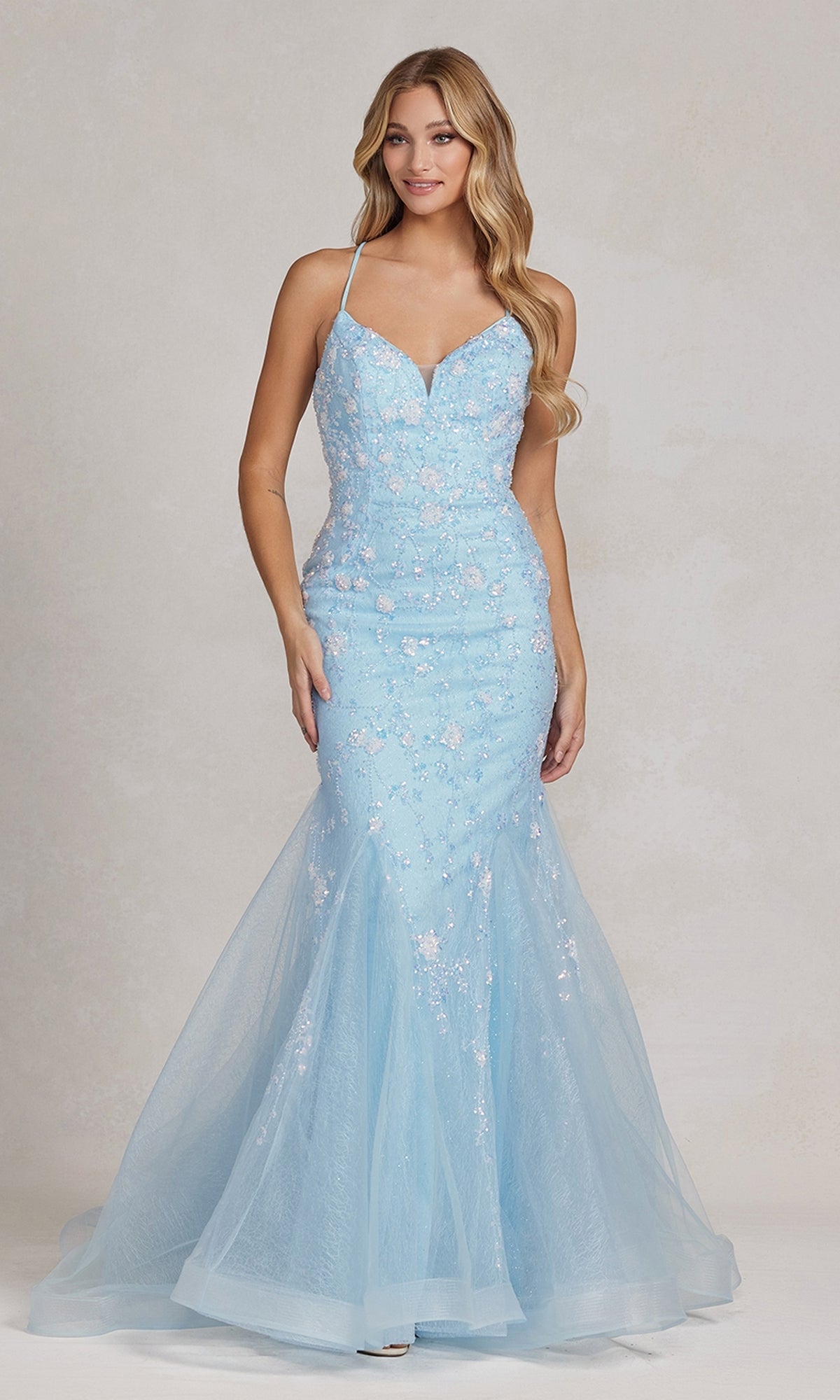 Long Mermaid Prom Dress with Floral Embellishments Long Mermaid Prom Dress with Floral Embellishments