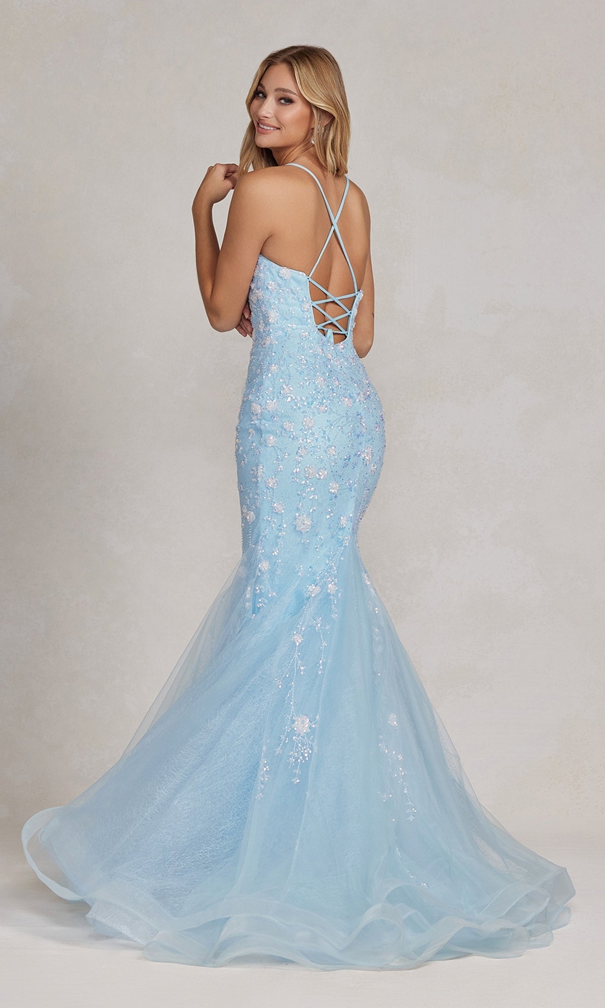 Long Mermaid Prom Dress with Floral Embellishments Long Mermaid Prom Dress with Floral Embellishments