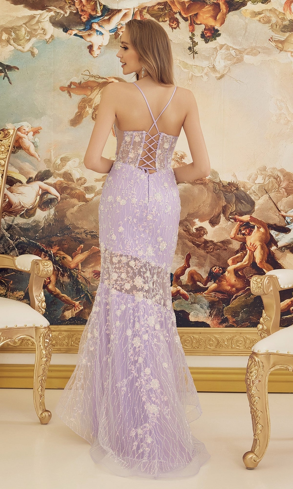 Lilac Purple Prom Dress with Sparkling Floral Print - Lilac / 2 Lilac Purple Prom Dress with Sparkling Floral Print - Lilac / 2