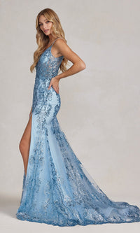  Fuchsia Long Corset Prom Dress with Train C1197