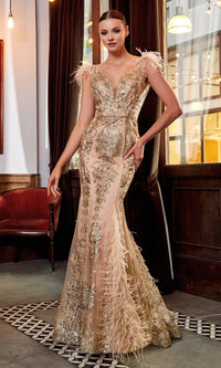 Gold Ladivine Long Formal Dress C57