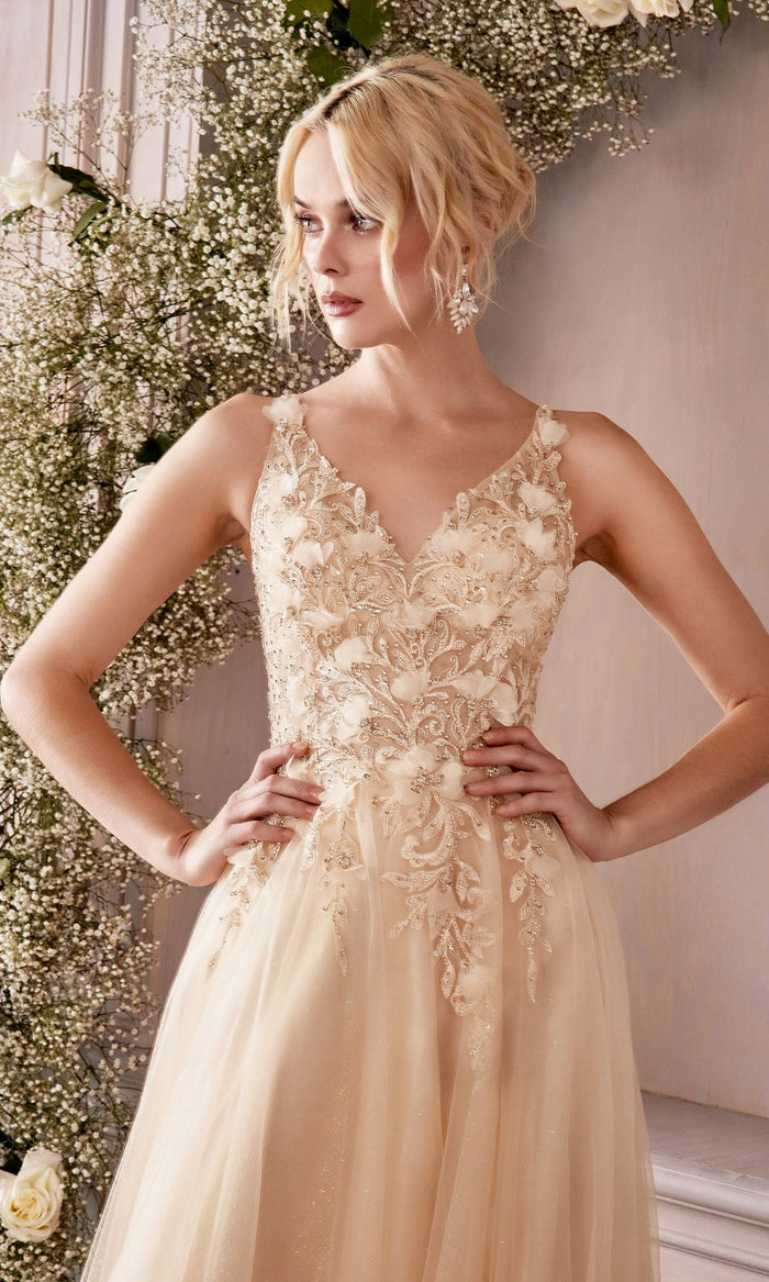 Champagne Long Formal Dress CD0181 by Ladivine