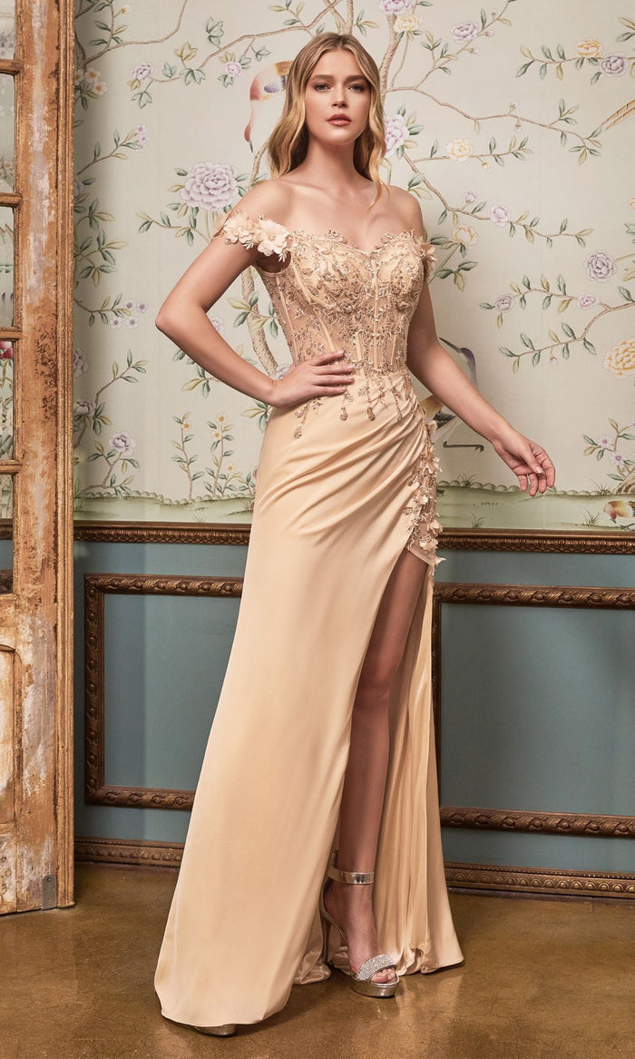 Champagne Long Formal Dress CD0186 by Ladivine