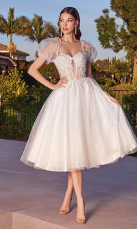 Off White Ladivine Tea Length Party Dress CD0187W