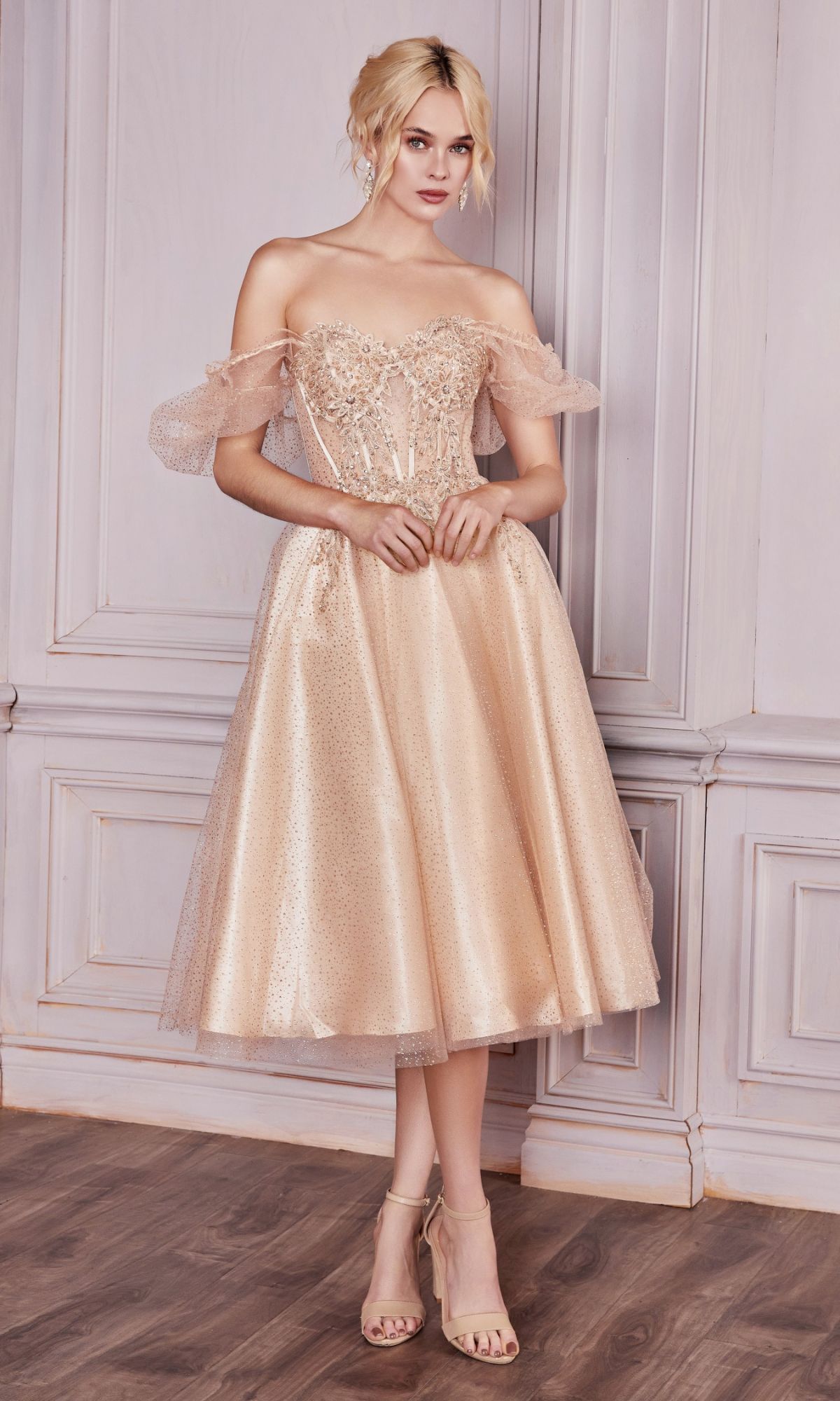 Ladivine Dress CD0187, Mini Cocktail Dress Champagne / Medium