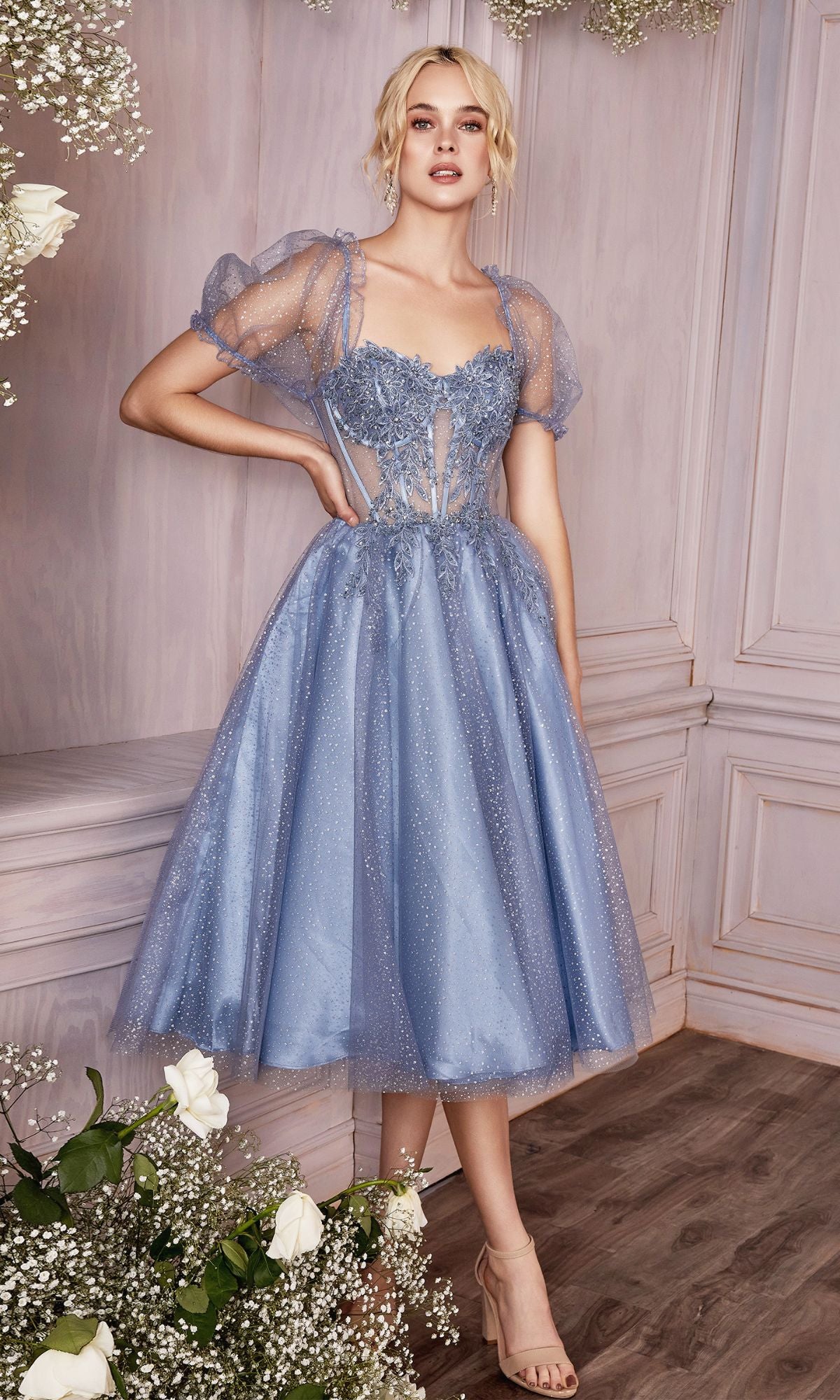Smoky Blue Short Party Dress CD0187 by Ladivine