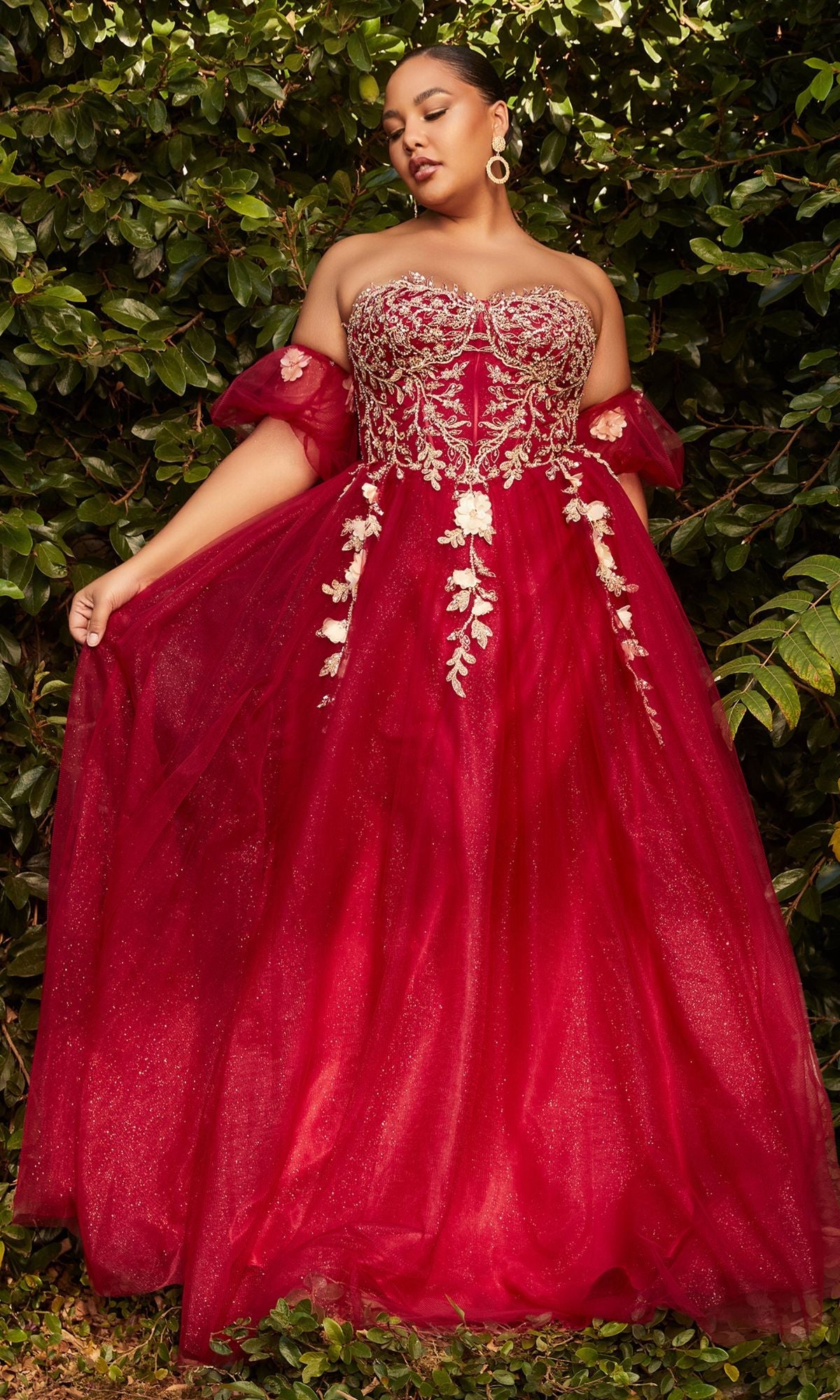 Long Plus-Size Formal Dress CD0191C by Ladivine Burgundy / 2XLarge