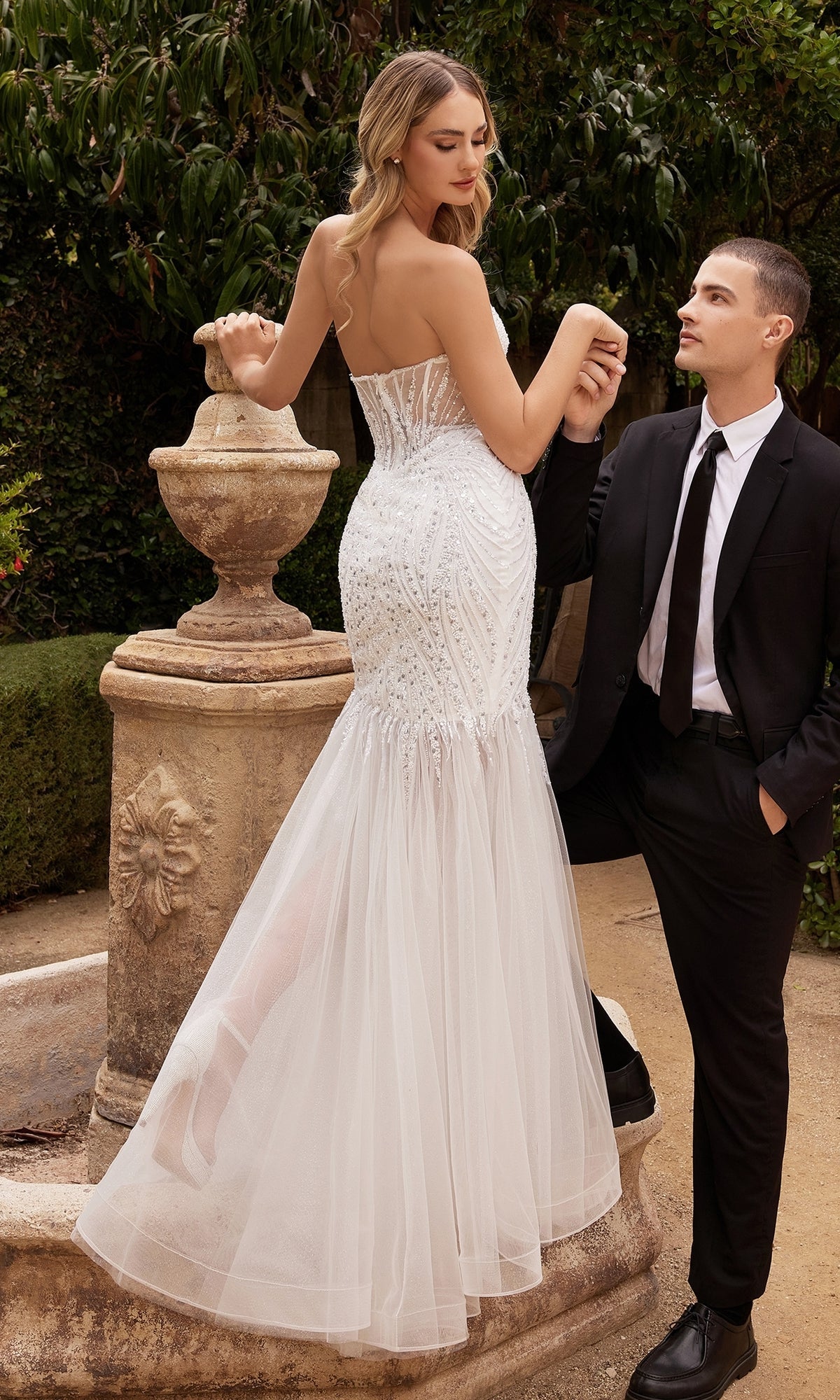 Ladivine CD0215W Beaded Mermaid Wedding Gown, Off White / 14 Ladivine CD0215W Beaded Mermaid Wedding Gown, Off White / 14