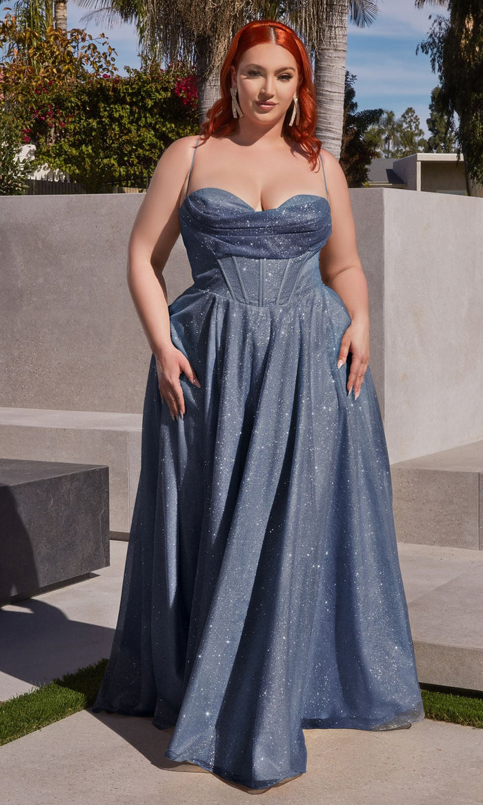 Smoky Blue Long Plus-Size Formal Dress CD252C by Ladivine