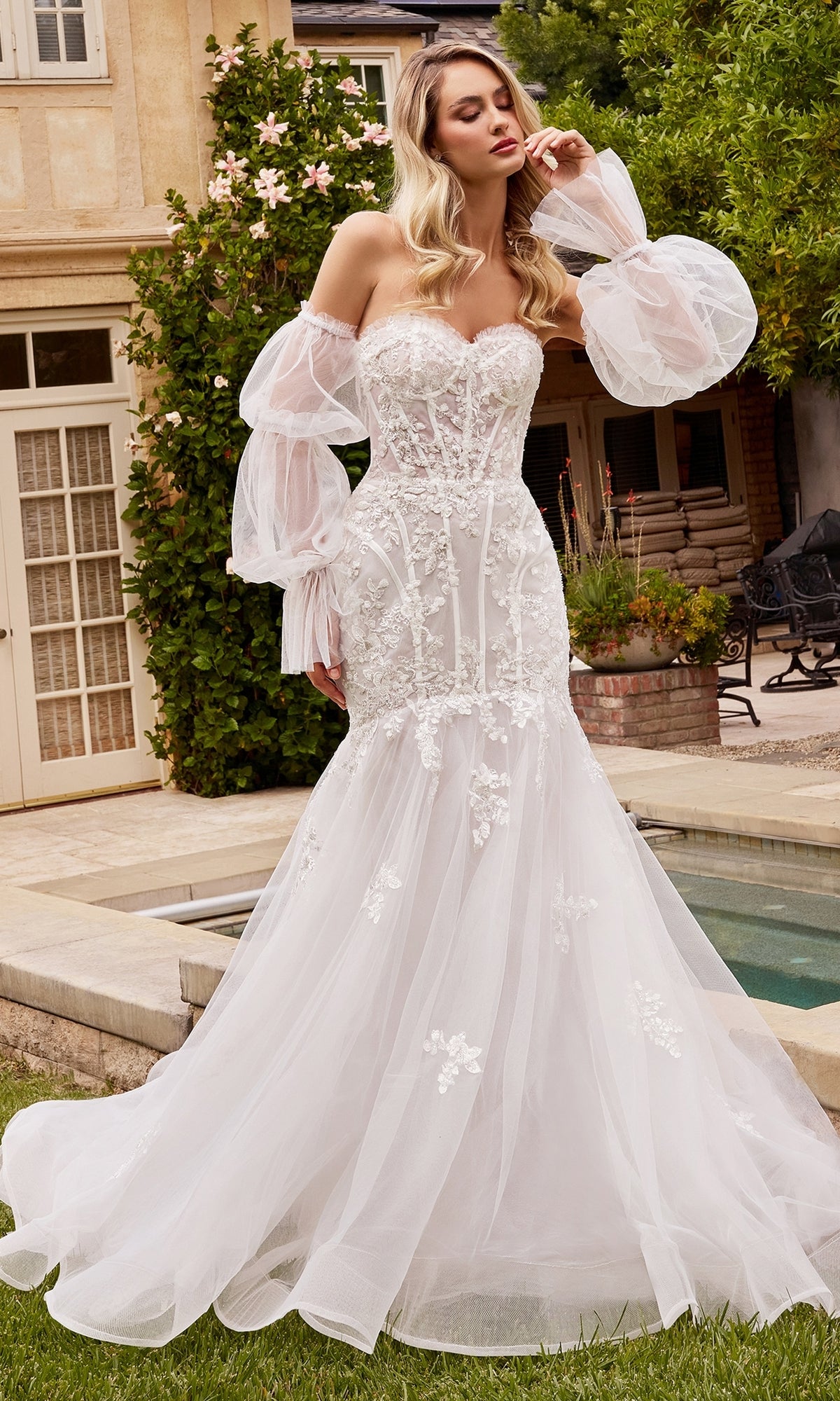Ladivine White Long Fitted Dress Ladivine Dress CD858W, Formal