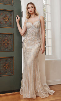 Silver Nude Long Formal Dress CD990 by Ladivine