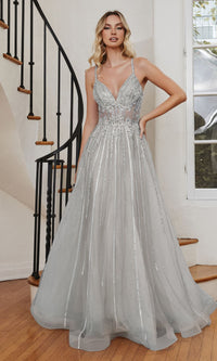 Silver Long Formal Dress CD994 by Ladivine