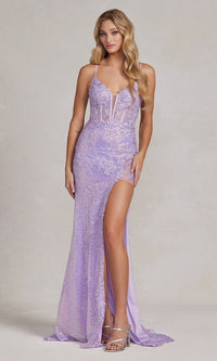  Sequin-Lace Long Formal Prom Dress D1157