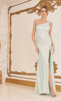 One-Shoulder Long Mint Green Lace Prom Dress One-Shoulder Long Mint Green Lace Prom Dress