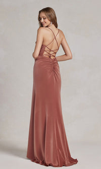  Strappy-Back Cowl-Neck Long Prom Dress E1068