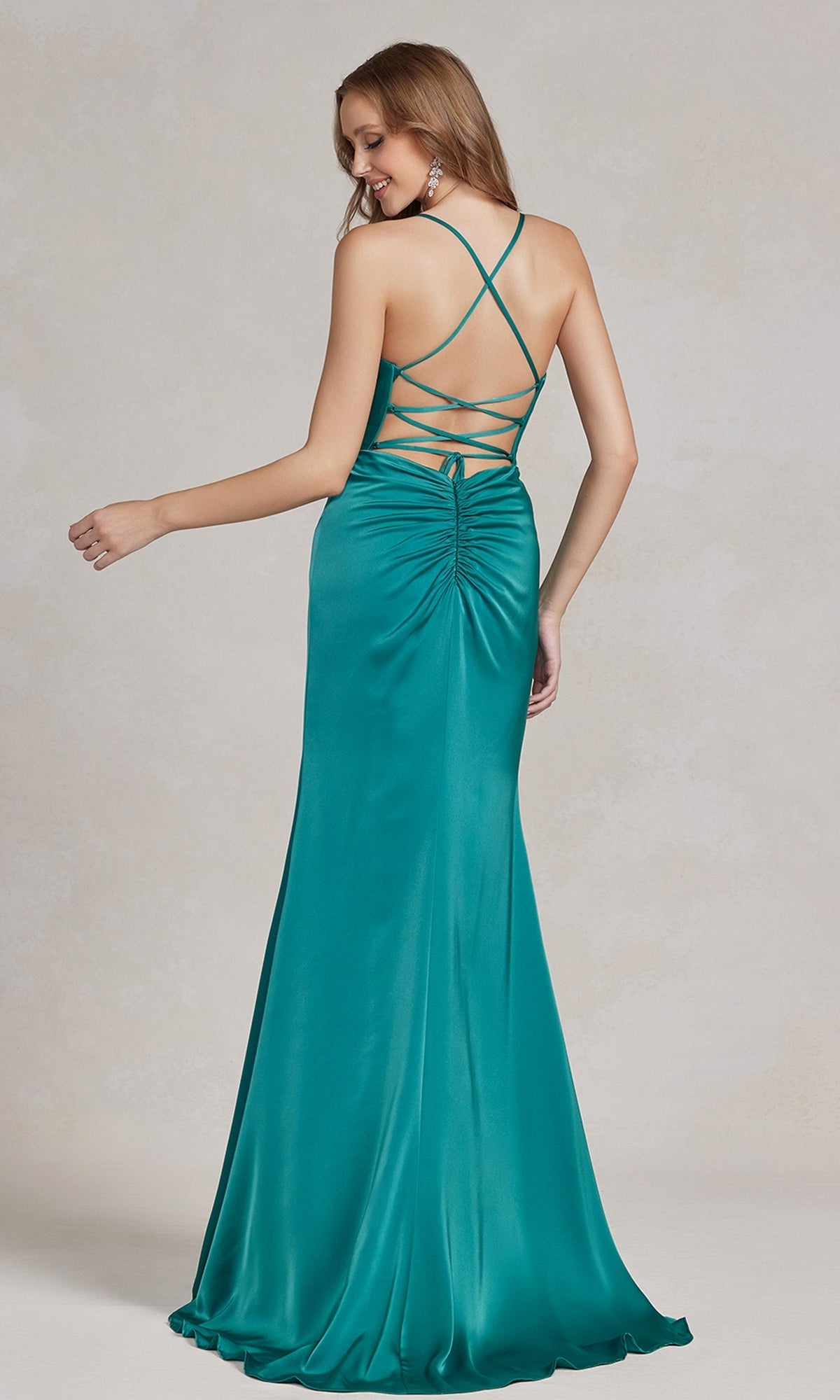  Strappy-Back Cowl-Neck Long Prom Dress E1068