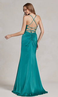  Strappy-Back Cowl-Neck Long Prom Dress E1068