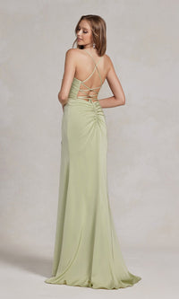  Strappy-Back Cowl-Neck Long Prom Dress E1068