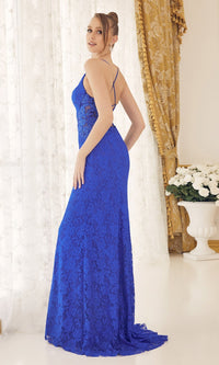  Corset-Back Royal Blue Long Lace Formal Gown E1076