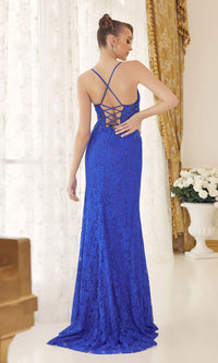  Corset-Back Royal Blue Long Lace Formal Gown E1076
