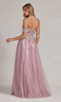  Off-the-Shoulder Rose Pink Sheer-Corset Ball Gown