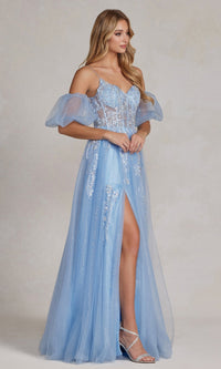 Blue Blue Tulle Formal Dress with Removable Sleeves