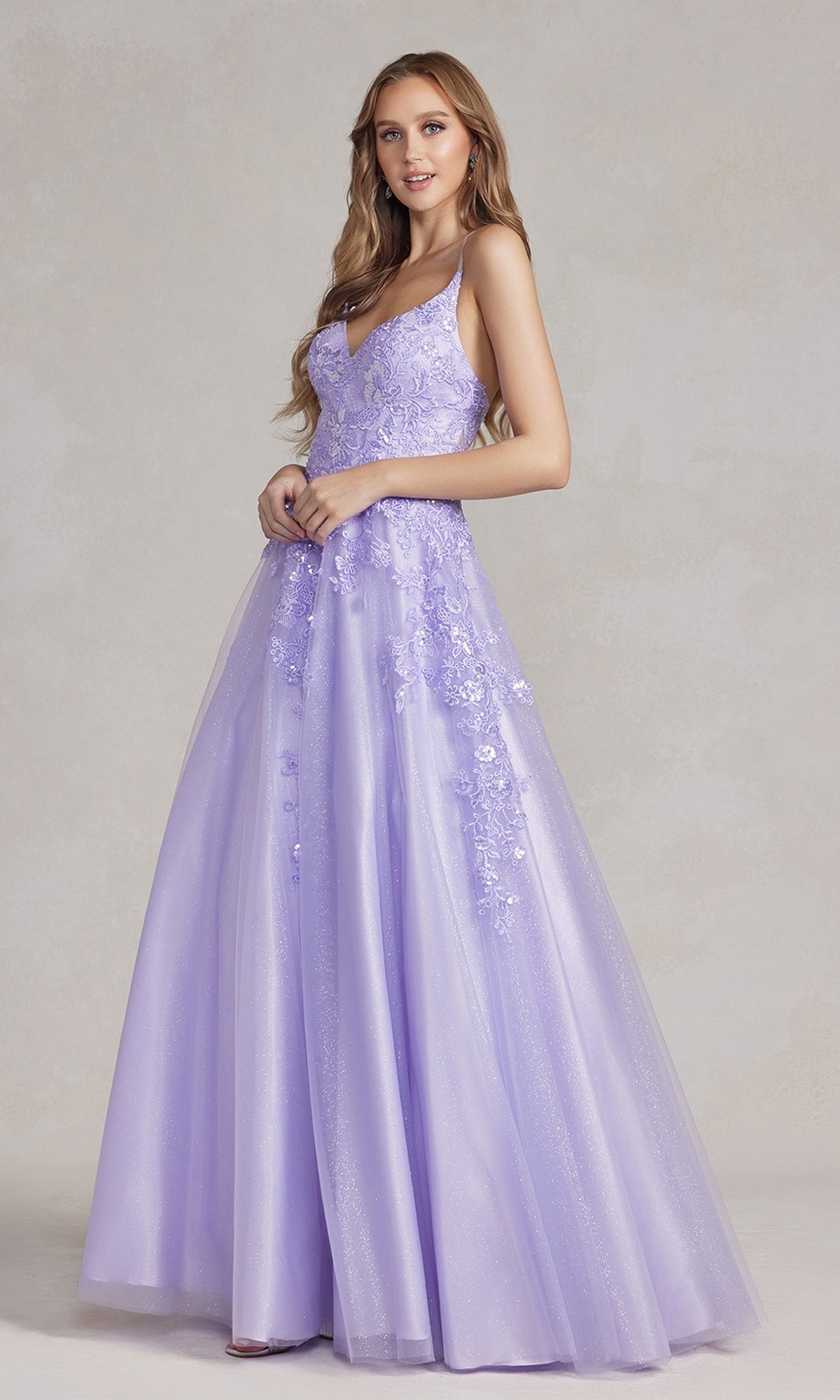 Lilac Lilac Purple Embroidered Long Prom Ball Gown E1178