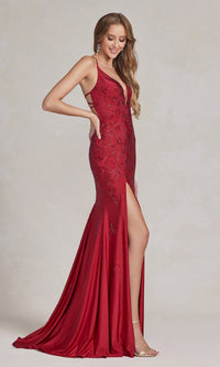  Plunging V-Neck Long Beaded Formal Dress E1206