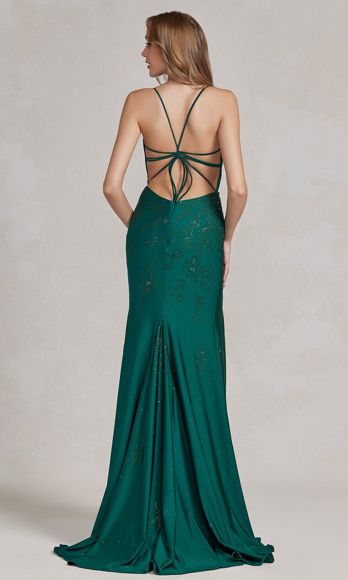  Plunging V-Neck Long Beaded Formal Dress E1206