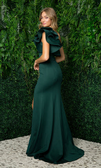  Ruffle One-Shoulder Formal Long Evening Gown