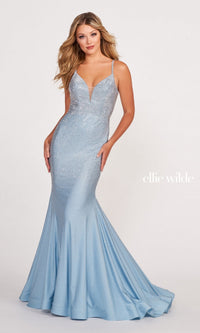 Light Blue/Silver Mermaid Ellie Wilde Heat Stone Prom Dress EW120012