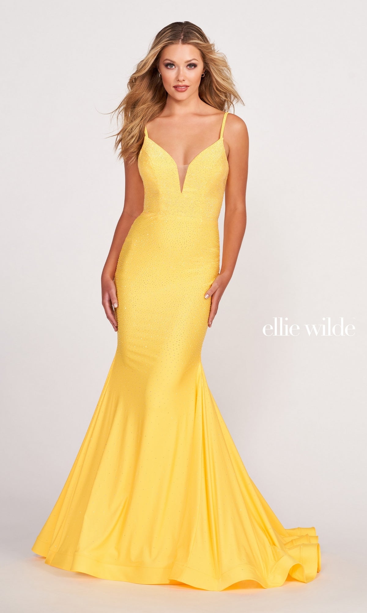 Sunflower Mermaid Ellie Wilde Heat Stone Prom Dress EW120012