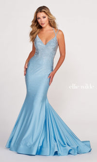Light Blue/Silver Shimmering Embellished Ellie Wilde Prom Dress EW122001