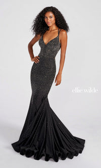 Black Shimmering Embellished Ellie Wilde Prom Dress EW122001