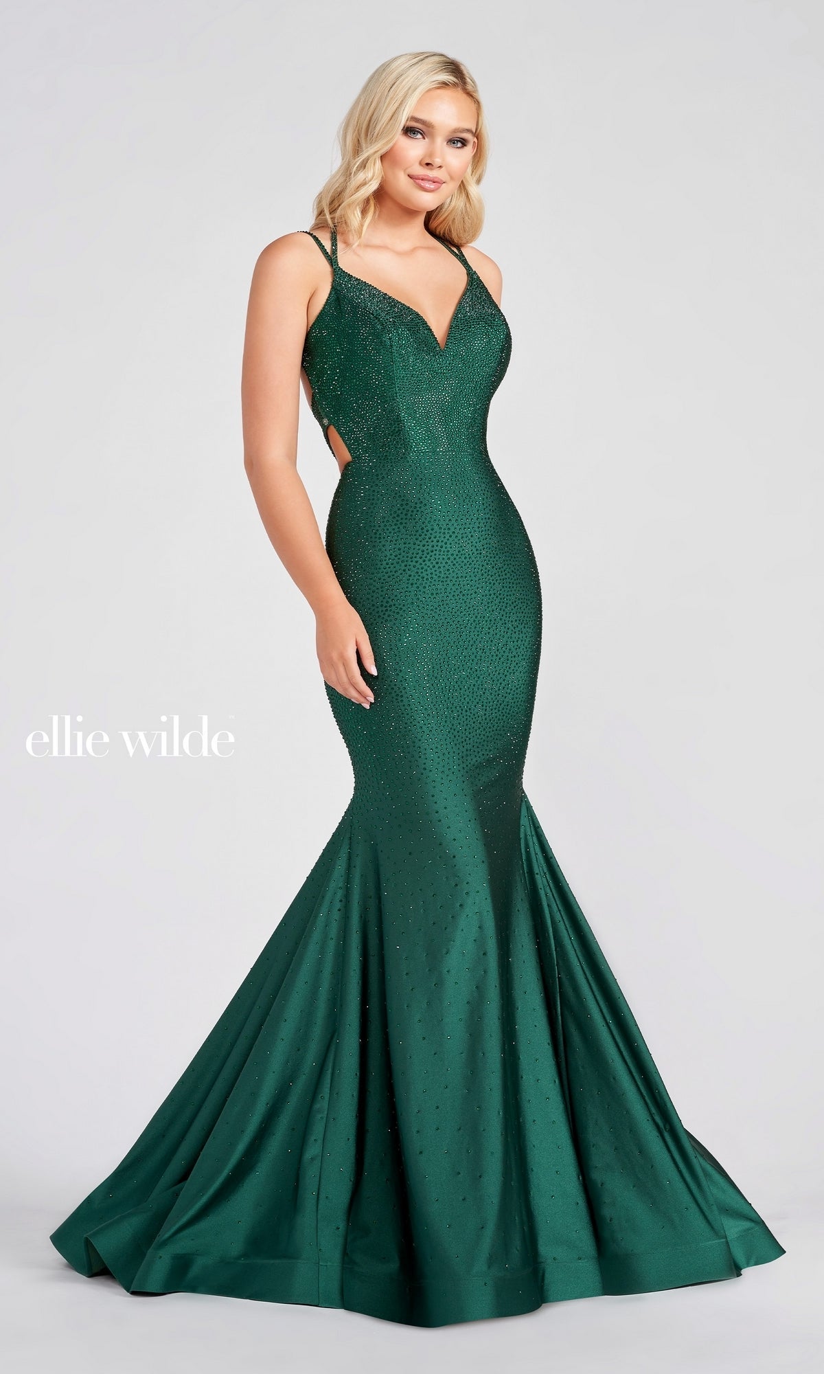 Emerald Shimmering Embellished Ellie Wilde Prom Dress EW122001