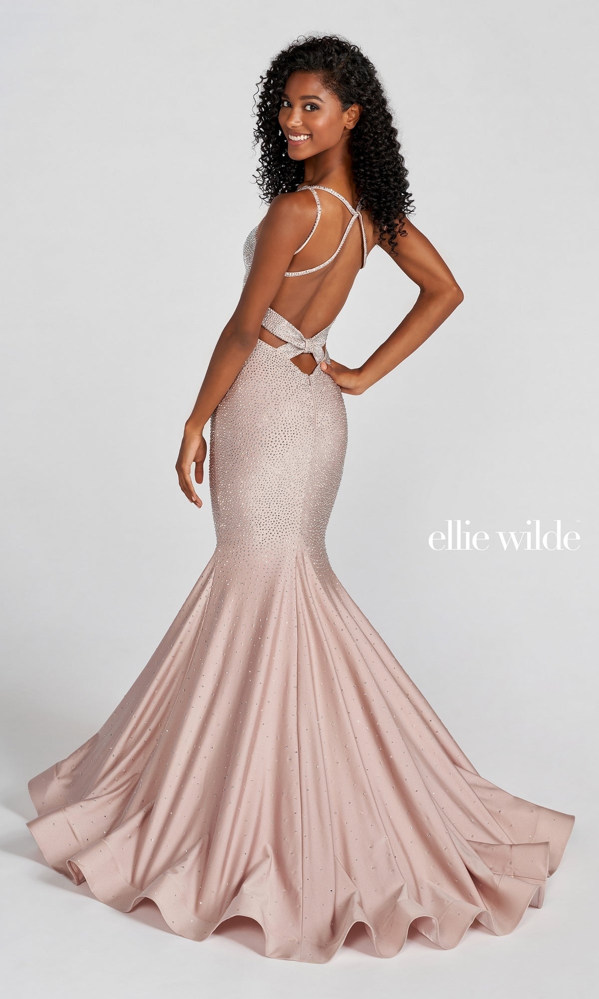 English Rose/Silver Shimmering Embellished Ellie Wilde Prom Dress EW122001