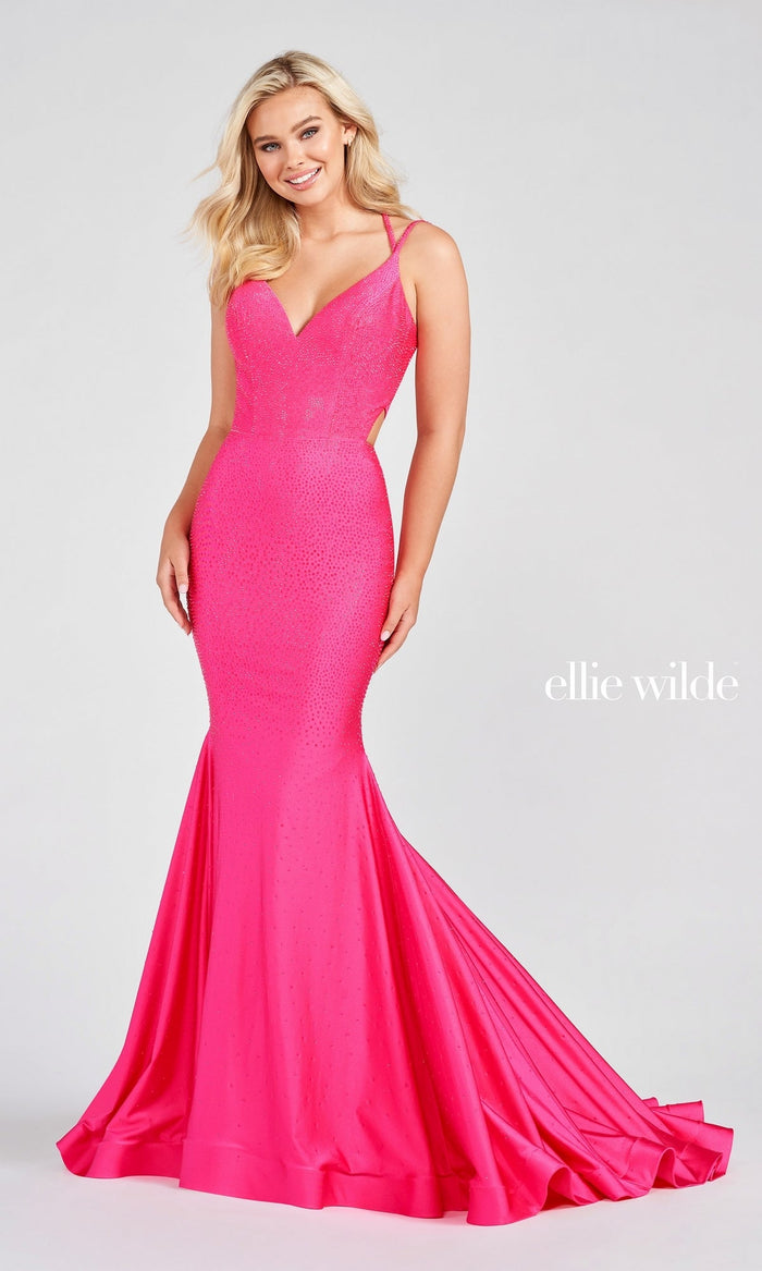 Hot Pink Shimmering Embellished Ellie Wilde Prom Dress EW122001