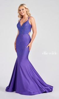Purple Shimmering Embellished Ellie Wilde Prom Dress EW122001
