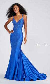 Royal Blue Shimmering Embellished Ellie Wilde Prom Dress EW122001