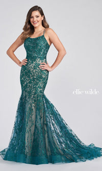 Emerald/Nude Lace Up Back Mermaid Prom Dress In Lace EW122032