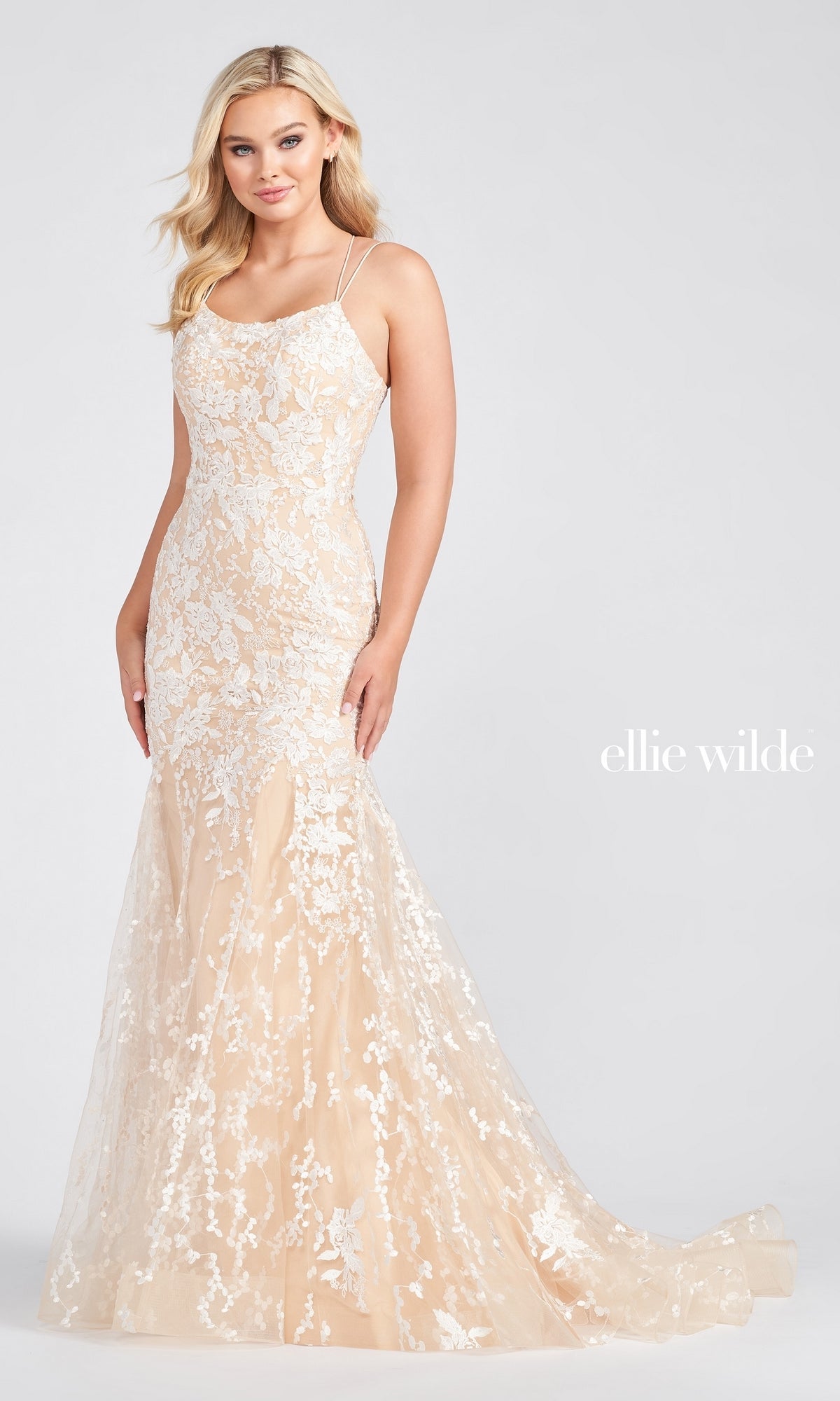 Ivory/Champagne Lace Up Back Mermaid Prom Dress In Lace EW122032
