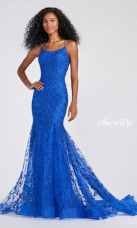 Royal Blue Lace Up Back Mermaid Prom Dress In Lace EW122032