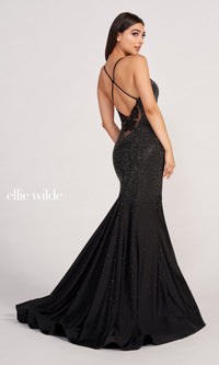 Black Butterfly Back Ellie Wilde Rhinestone Dress EW34005