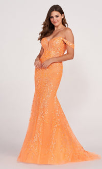 Orange Off The Shoulder Lace Embroidered Prom Dress EW34007