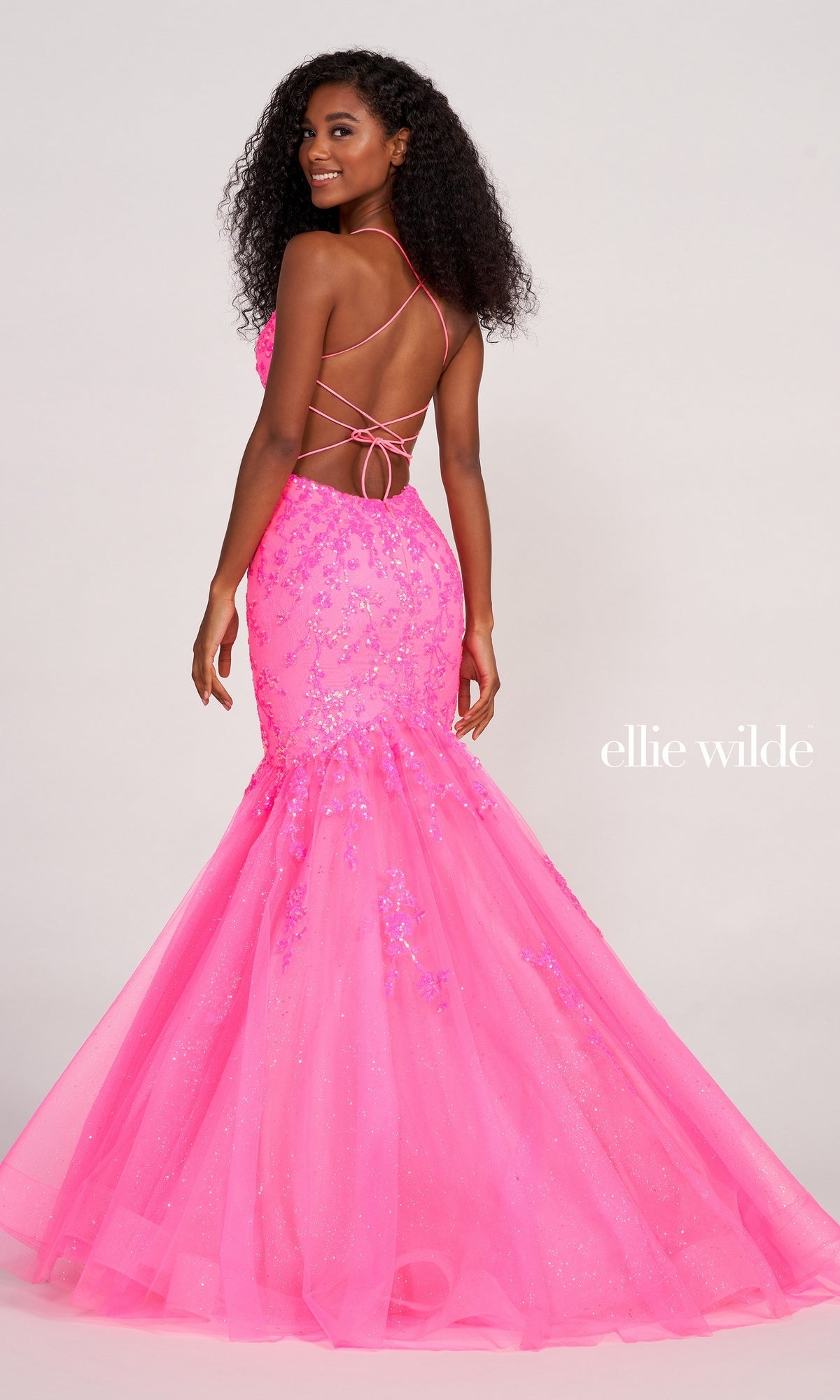 Long Tulle Mermaid Dress By Ellie Wilde EW34011 Long Tulle Mermaid Dress By Ellie Wilde EW34011