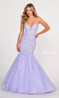 Periwinkle Long Tulle Mermaid Dress By Ellie Wilde EW34011